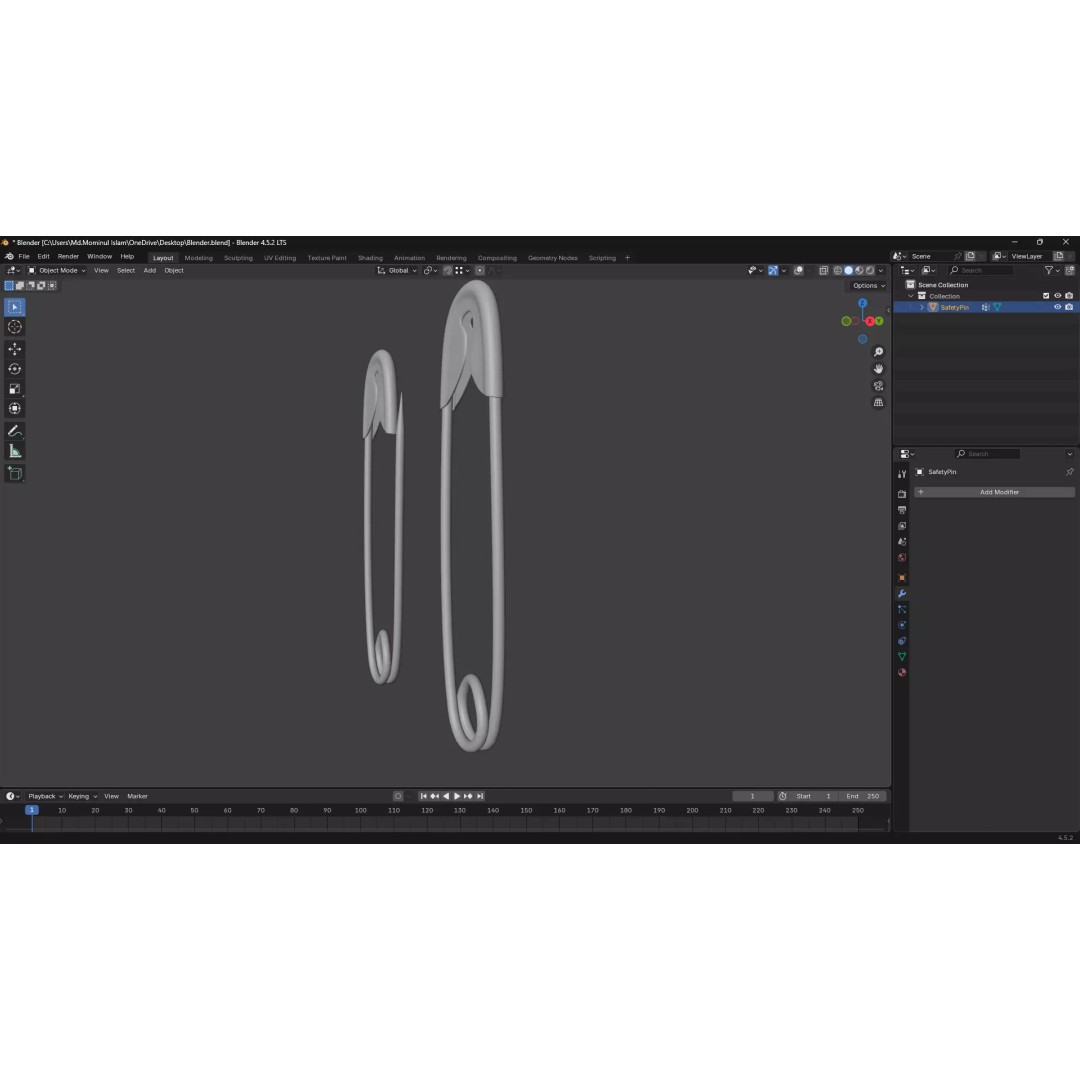 Safety Pin 3D Model – PBR Low Poly Asset, FBX, OBJ, Blender - View 16