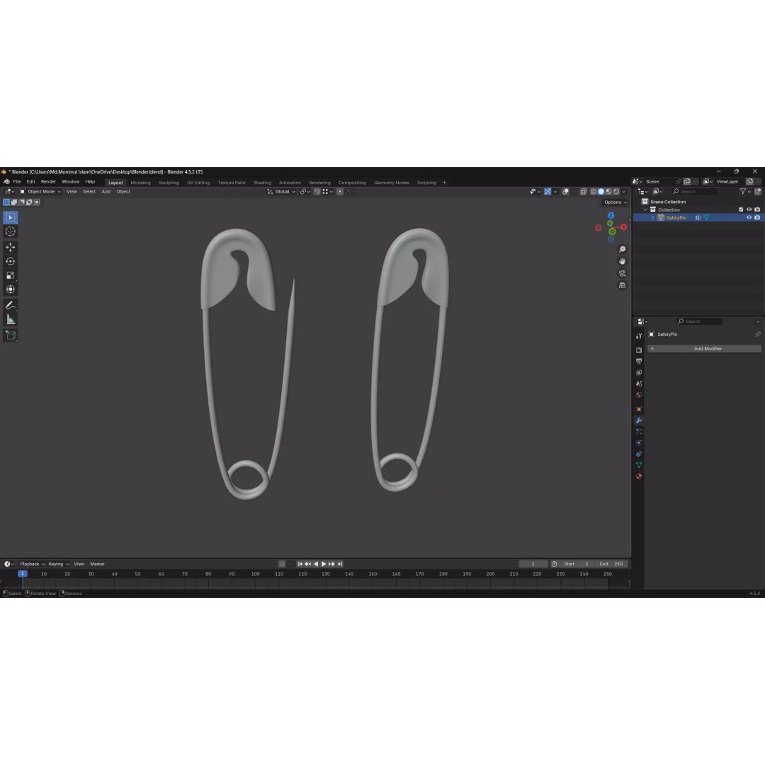 Safety Pin 3D Model – PBR Low Poly Asset, FBX, OBJ, Blender - View 17