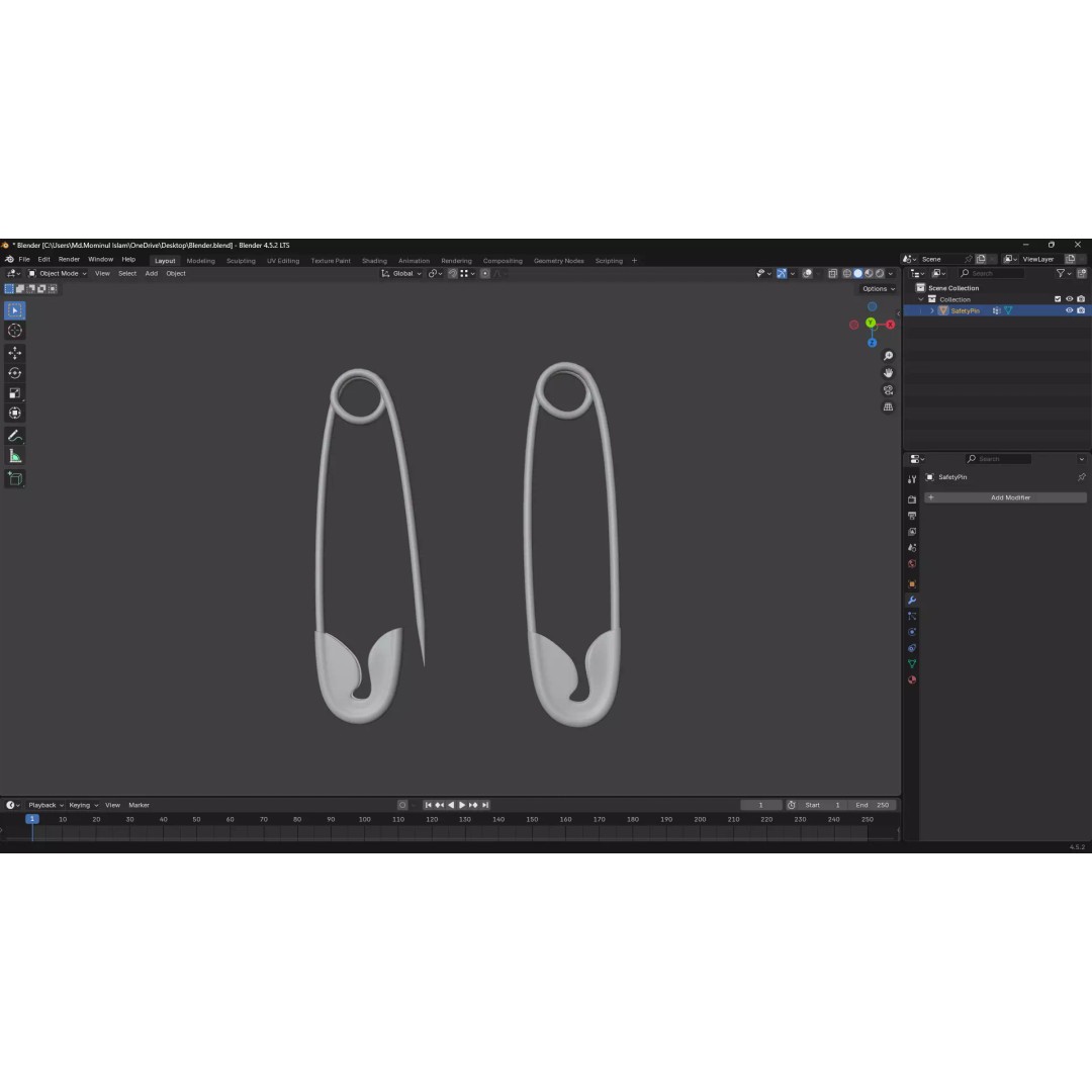 Safety Pin 3D Model – PBR Low Poly Asset, FBX, OBJ, Blender - View 19