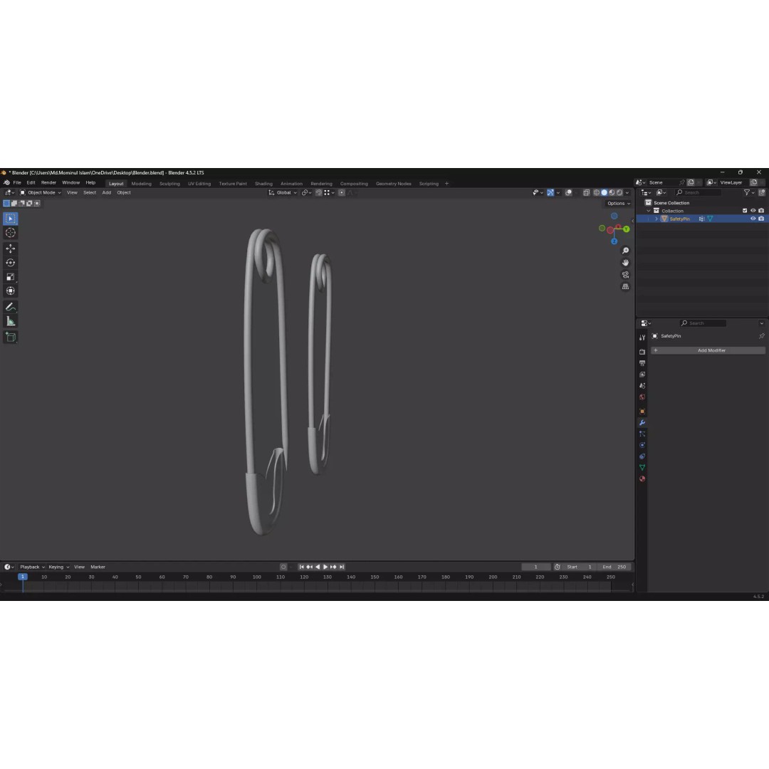 Safety Pin 3D Model – PBR Low Poly Asset, FBX, OBJ, Blender - View 20