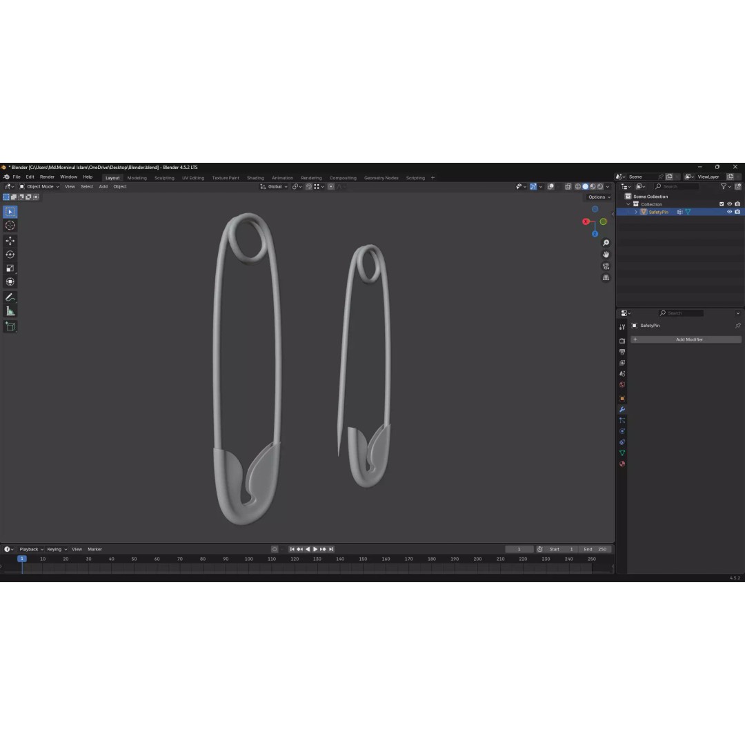 Safety Pin 3D Model – PBR Low Poly Asset, FBX, OBJ, Blender - View 21