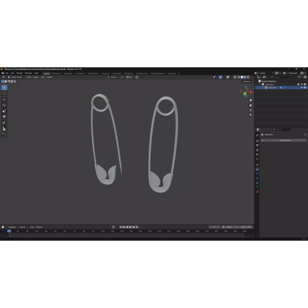 Safety Pin 3D Model – PBR Low Poly Asset, FBX, OBJ, Blender - View 22