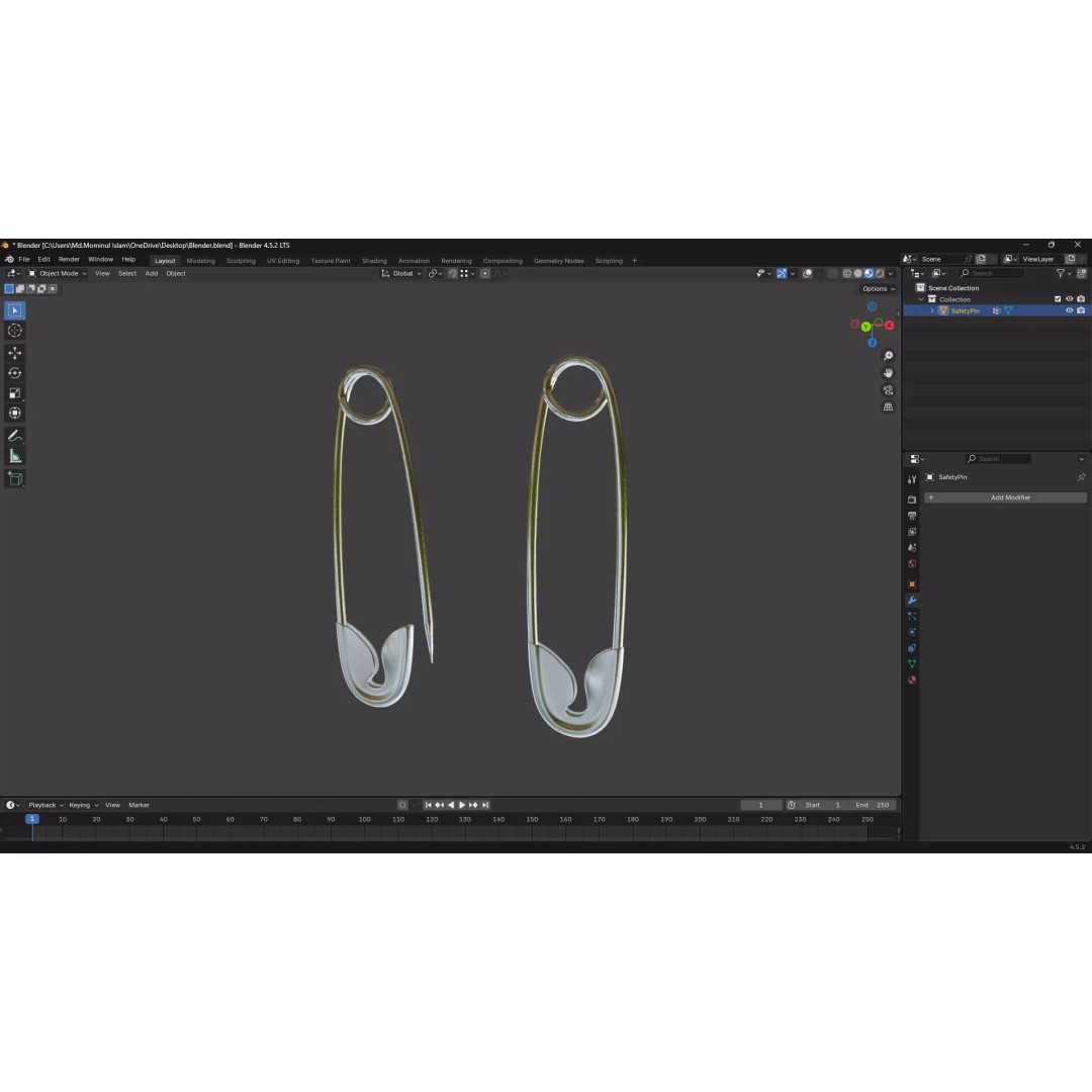 Safety Pin 3D Model – PBR Low Poly Asset, FBX, OBJ, Blender - View 23