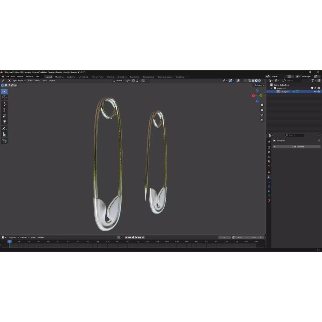 Safety Pin 3D Model – PBR Low Poly Asset, FBX, OBJ, Blender - View 24