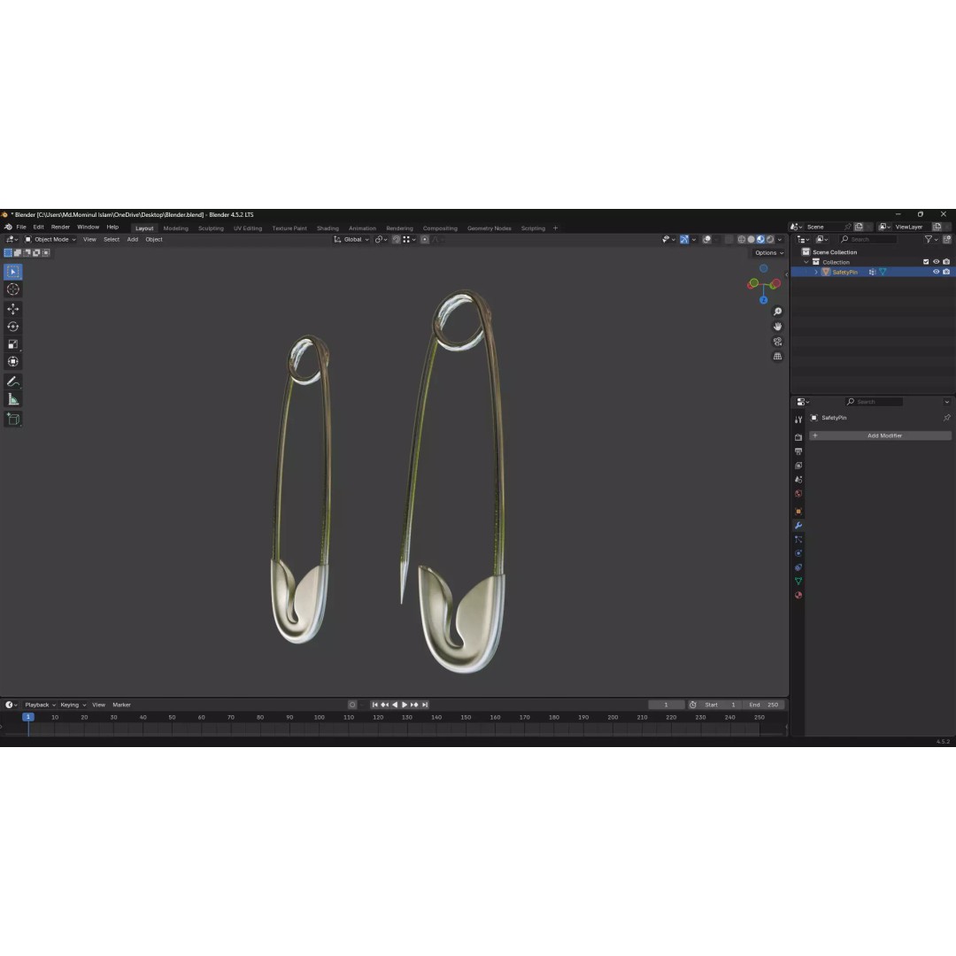Safety Pin 3D Model – PBR Low Poly Asset, FBX, OBJ, Blender - View 25