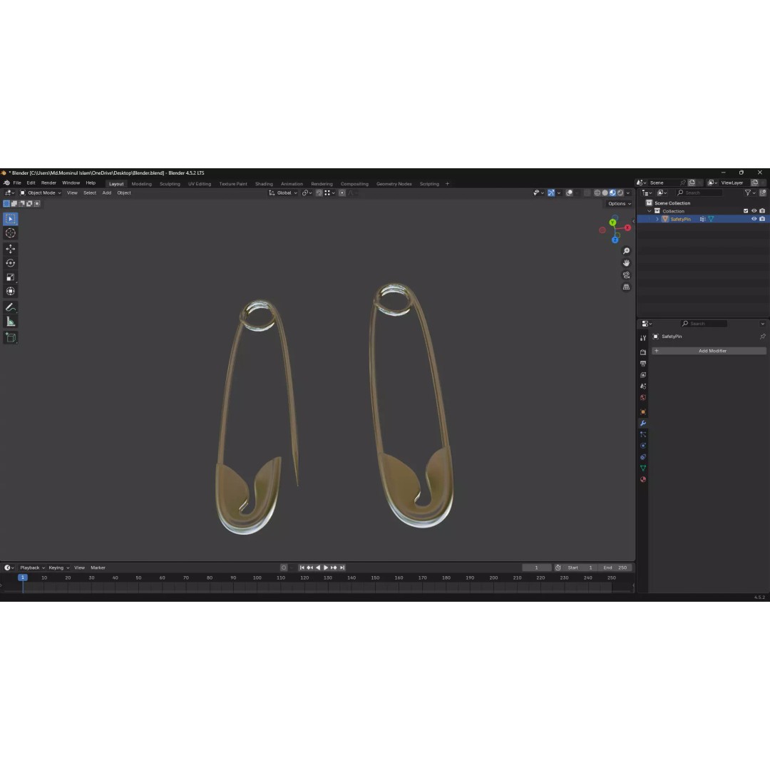 Safety Pin 3D Model – PBR Low Poly Asset, FBX, OBJ, Blender - View 26