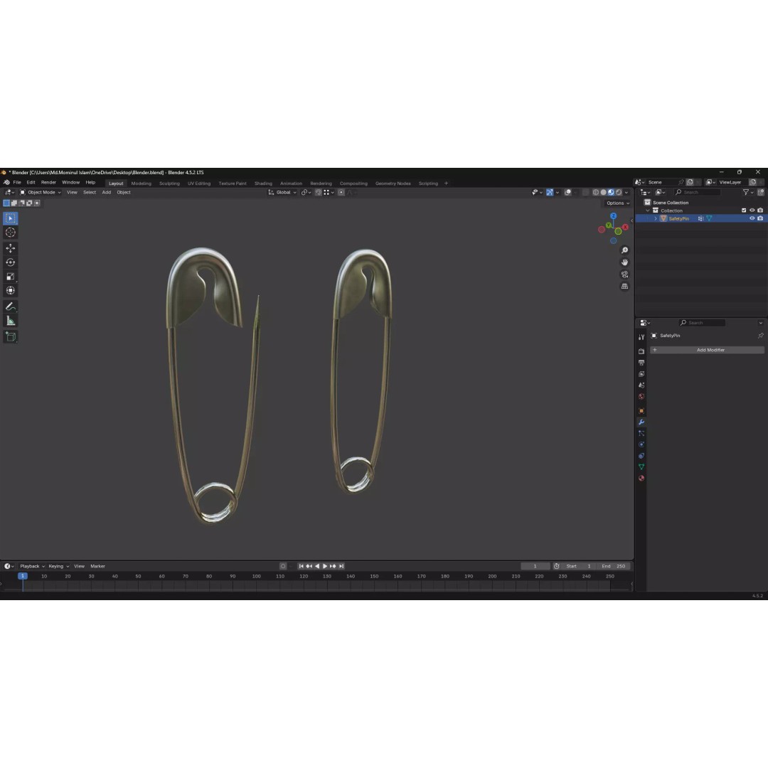 Safety Pin 3D Model – PBR Low Poly Asset, FBX, OBJ, Blender - View 27