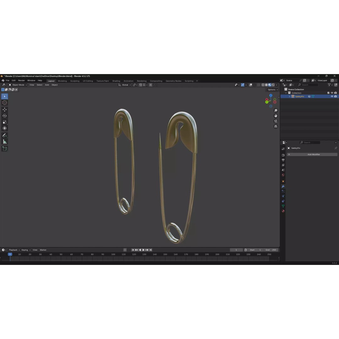 Safety Pin 3D Model – PBR Low Poly Asset, FBX, OBJ, Blender - View 28