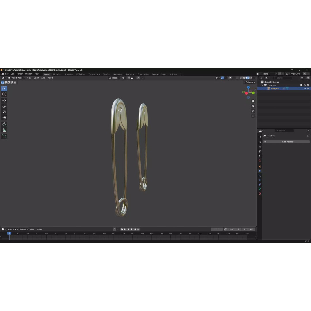 Safety Pin 3D Model – PBR Low Poly Asset, FBX, OBJ, Blender - View 29
