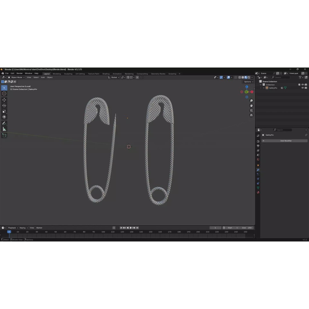 Safety Pin 3D Model – PBR Low Poly Asset, FBX, OBJ, Blender - View 3