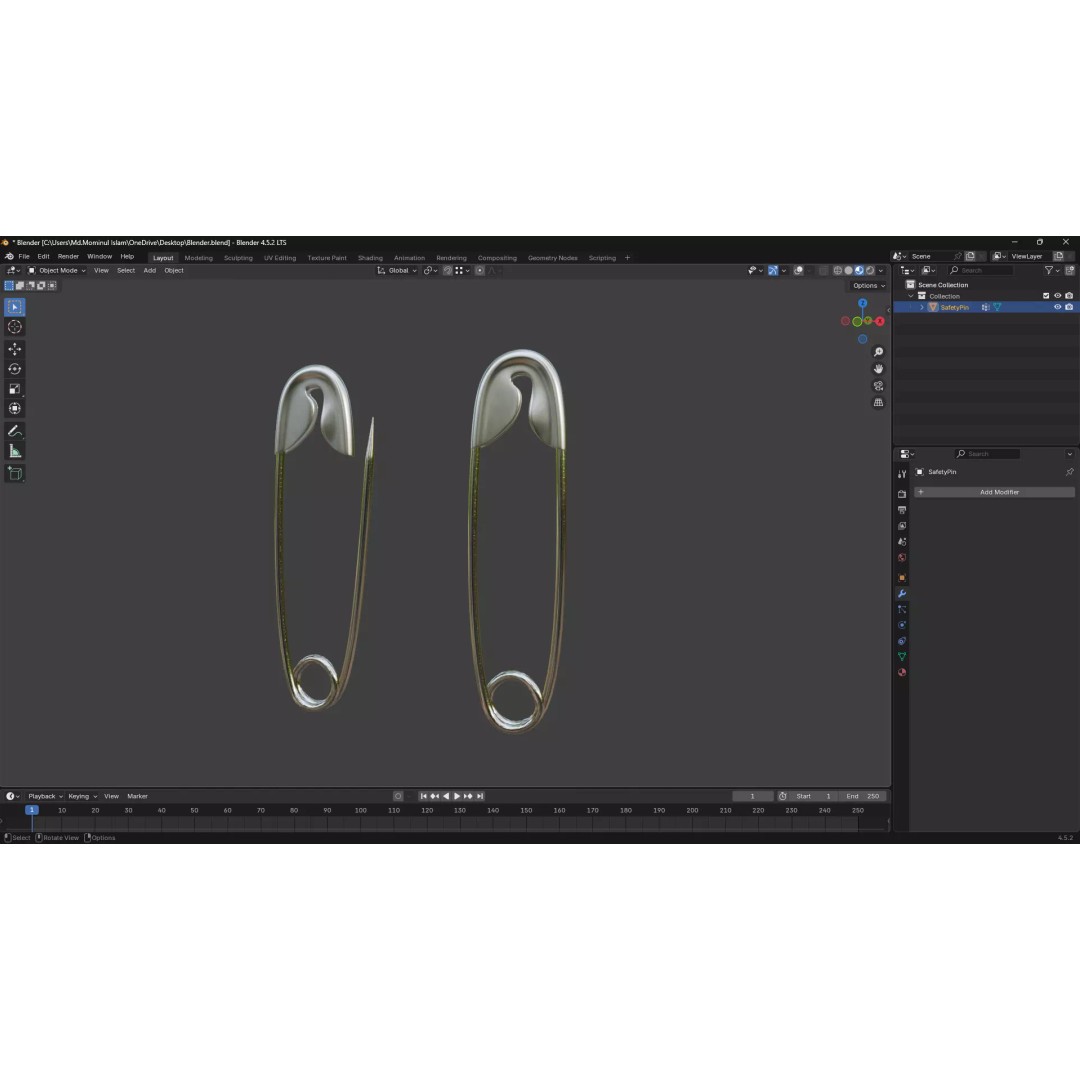 Safety Pin 3D Model – PBR Low Poly Asset, FBX, OBJ, Blender - View 30