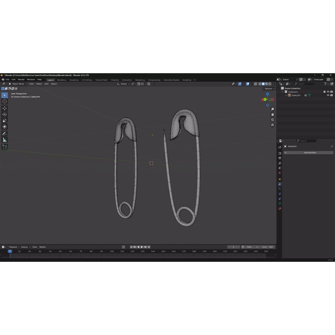 Safety Pin 3D Model – PBR Low Poly Asset, FBX, OBJ, Blender - View 34