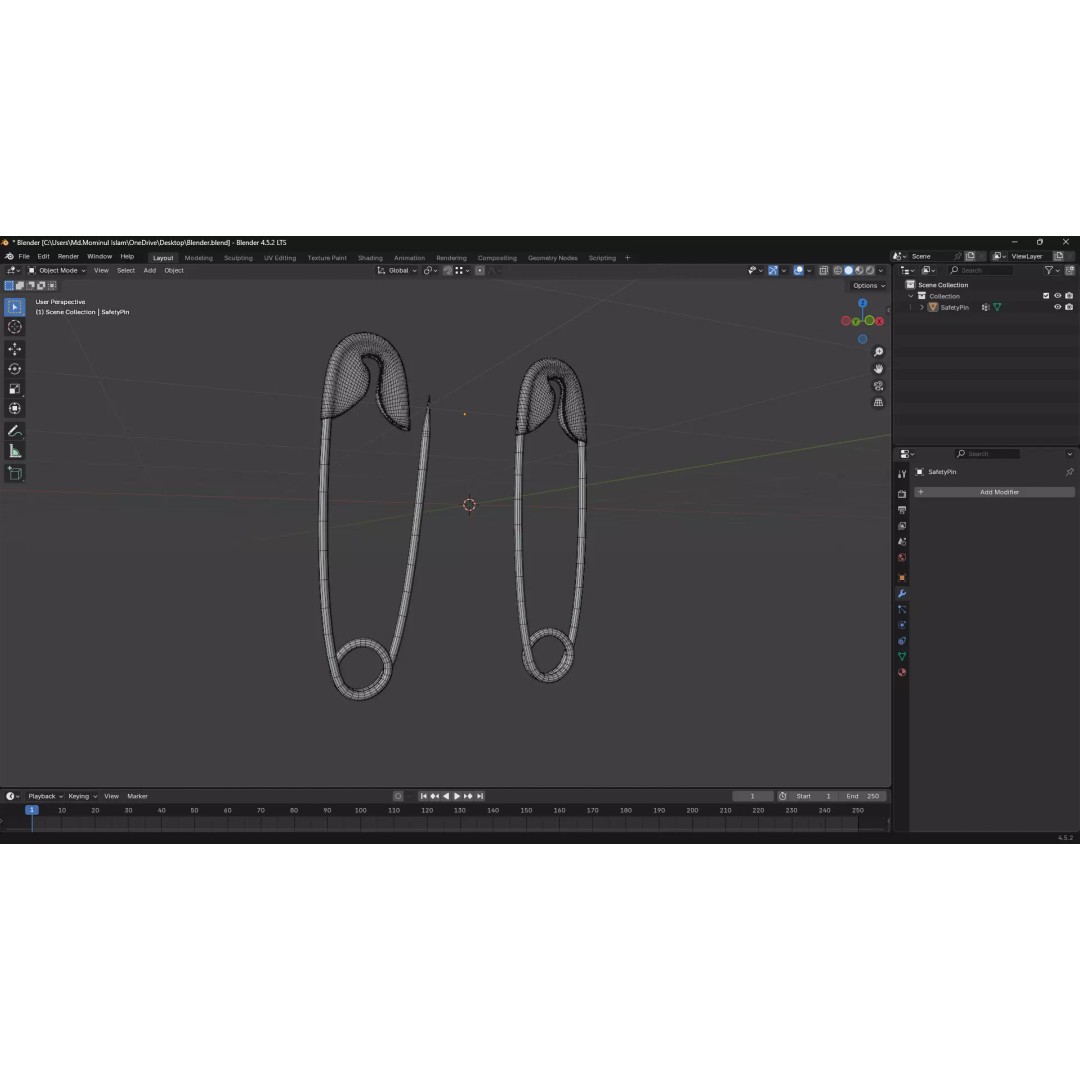 Safety Pin 3D Model – PBR Low Poly Asset, FBX, OBJ, Blender - View 36