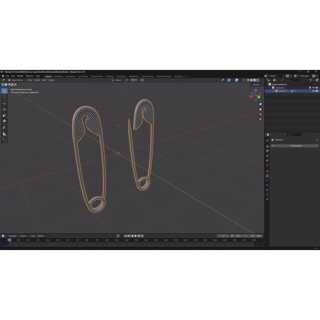 Safety Pin 3D Model – PBR Low Poly Asset, FBX, OBJ, Blender - View 4
