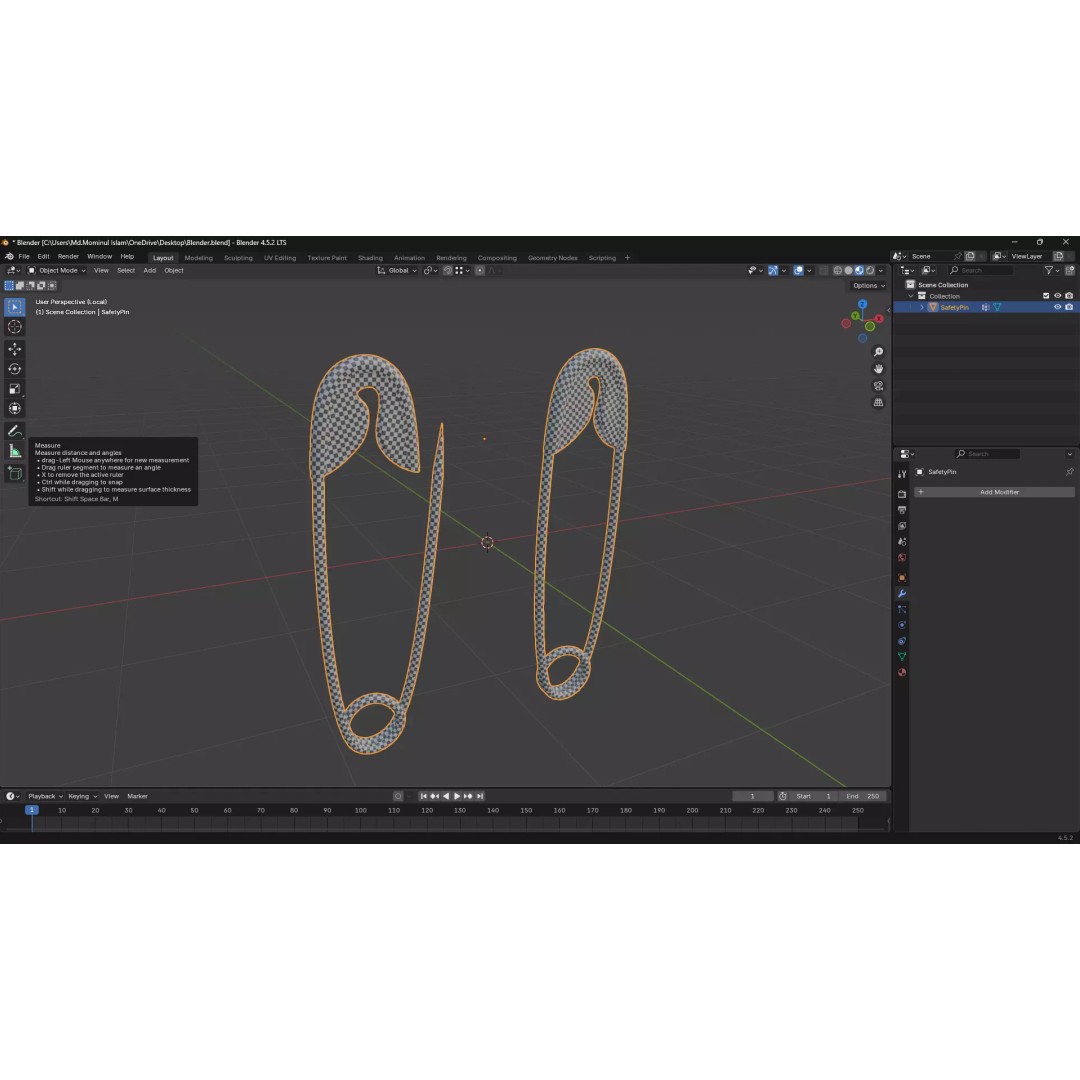 Safety Pin 3D Model – PBR Low Poly Asset, FBX, OBJ, Blender - View 5
