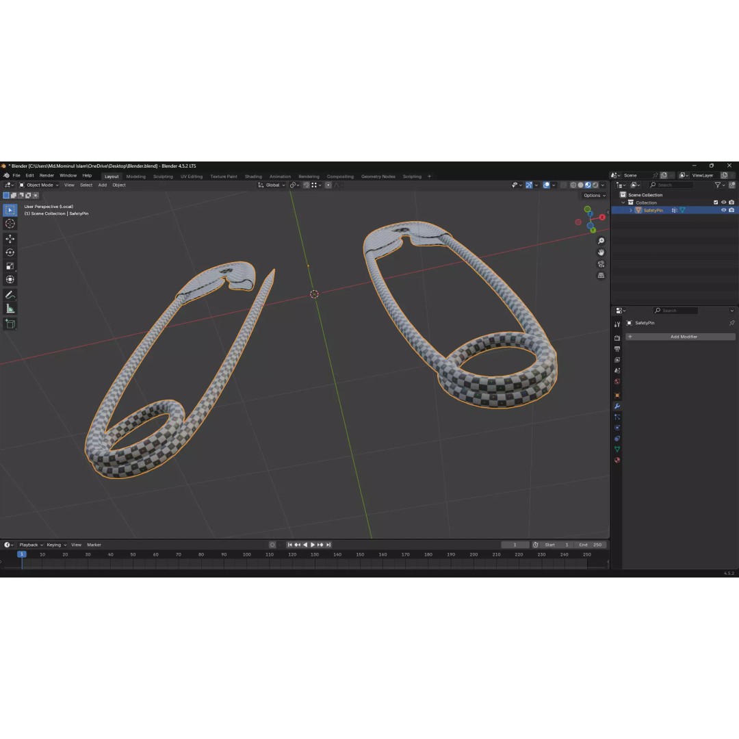 Safety Pin 3D Model – PBR Low Poly Asset, FBX, OBJ, Blender - View 6
