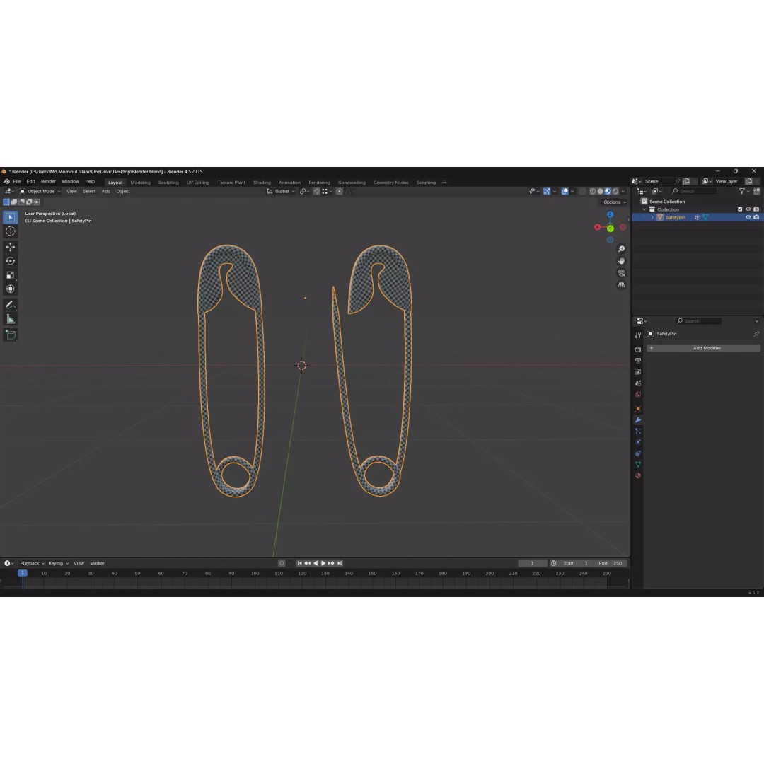 Safety Pin 3D Model – PBR Low Poly Asset, FBX, OBJ, Blender - View 7