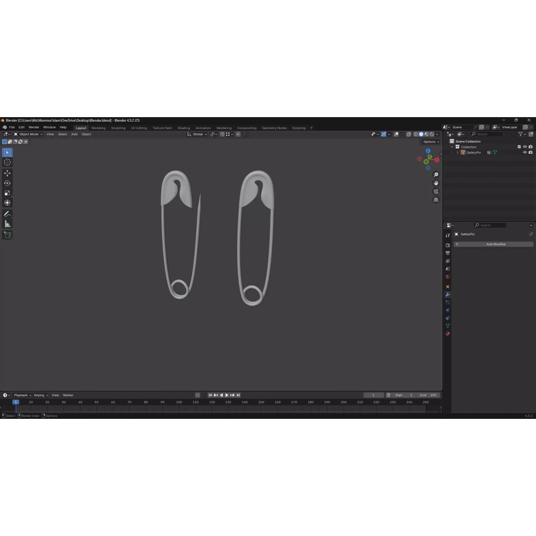 Safety Pin 3D Model – PBR Low Poly Asset, FBX, OBJ, Blender - View 8