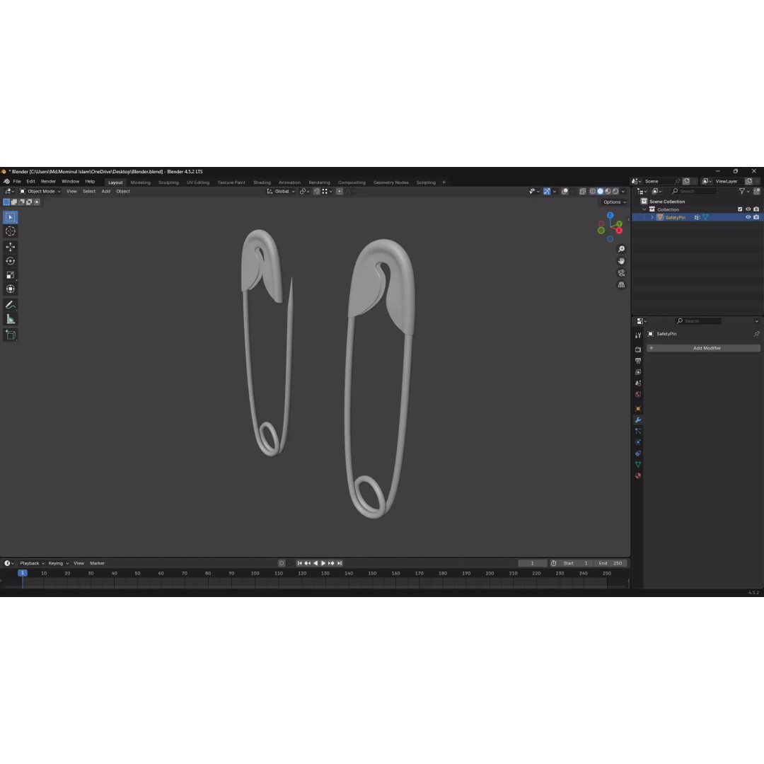 Safety Pin 3D Model – PBR Low Poly Asset, FBX, OBJ, Blender - View 9