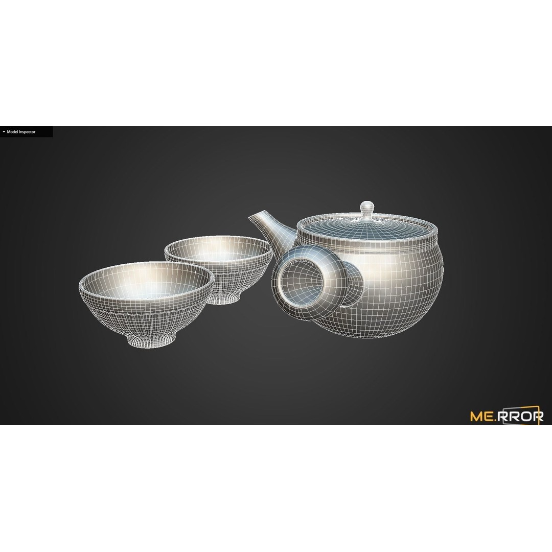 Korean Teapot Set 3D Model – Low Poly Game Ready FBX and OBJ - View 12