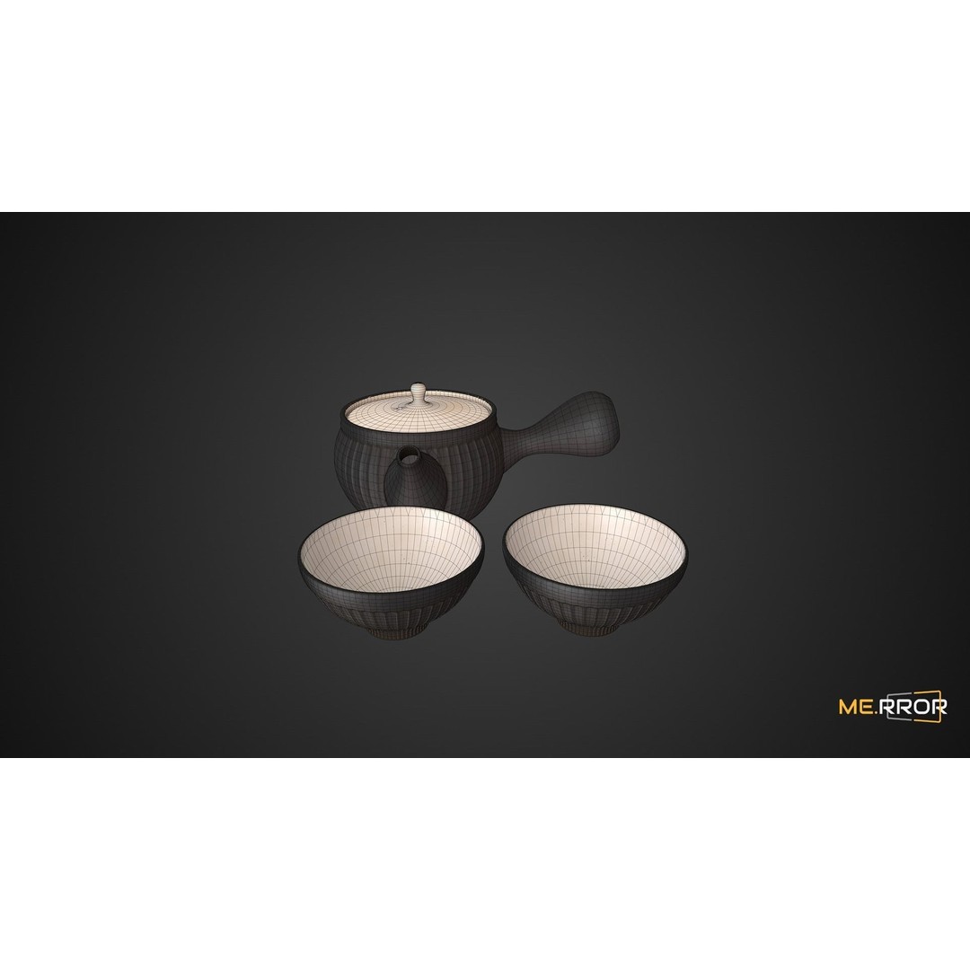 Korean Teapot Set 3D Model – Low Poly Game Ready FBX and OBJ - View 5