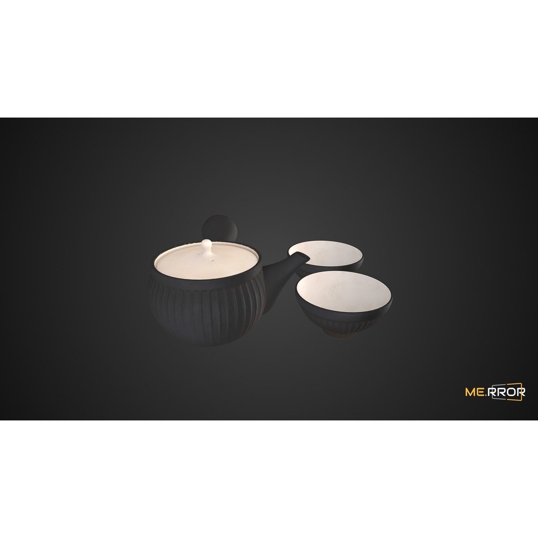 Korean Teapot Set 3D Model – Low Poly Game Ready FBX and OBJ - View 7
