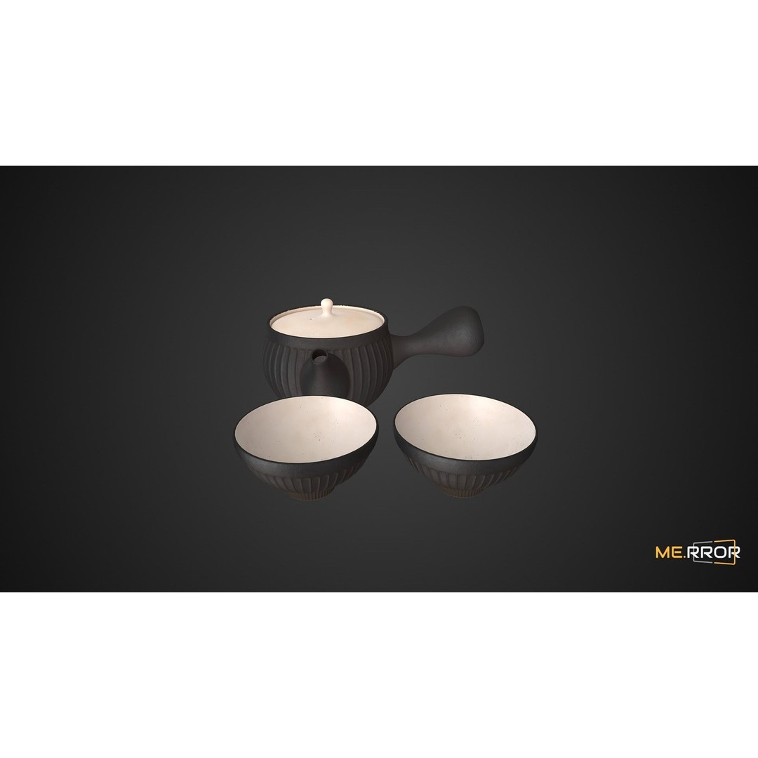 Korean Teapot Set 3D Model – Low Poly Game Ready FBX and OBJ - View 8
