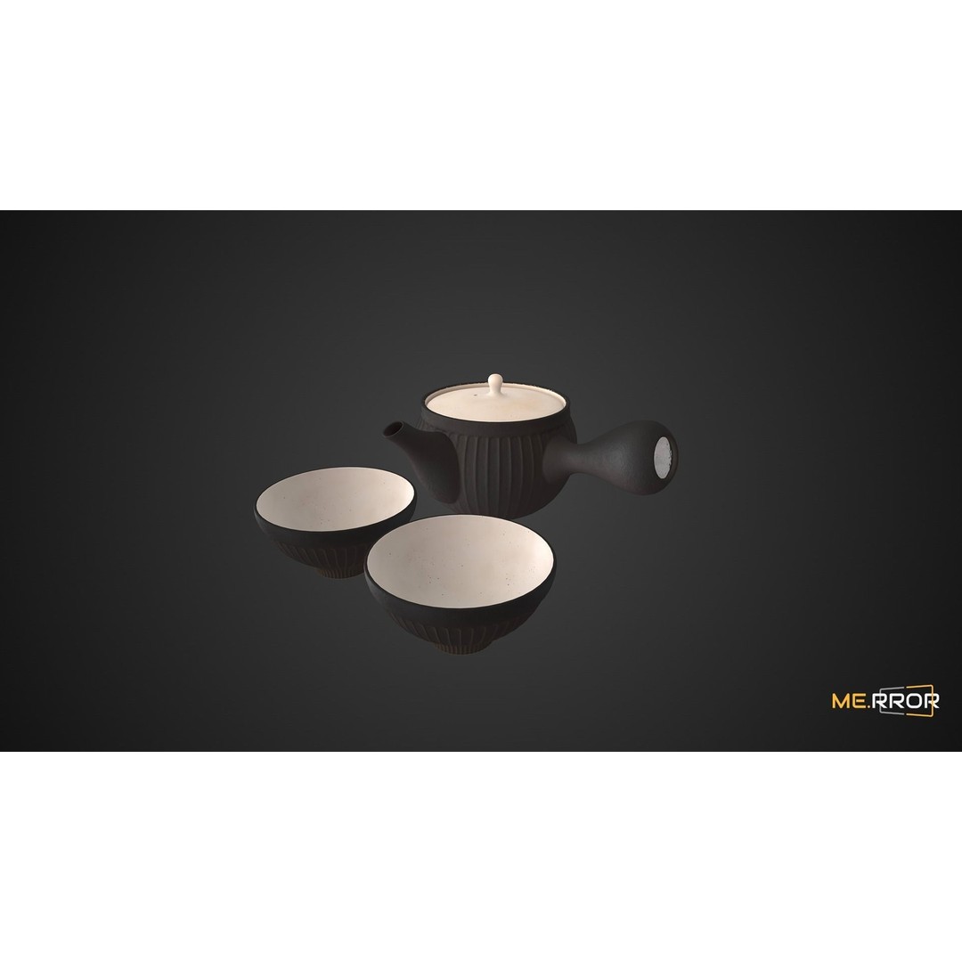 Korean Teapot Set 3D Model – Low Poly Game Ready FBX and OBJ - View 9