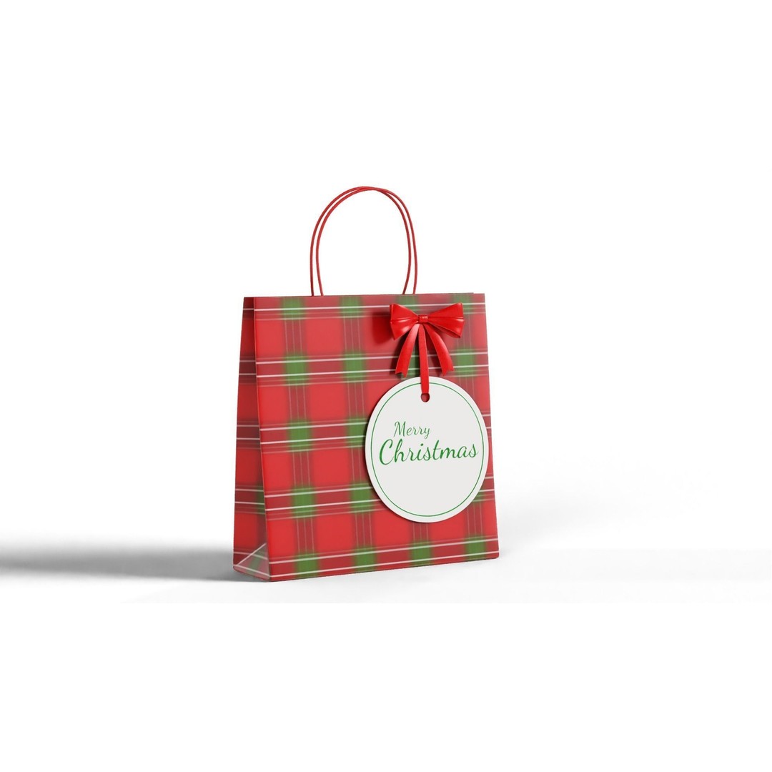 Christmas Gift Bag 3D Model – Festive Decoration with PBR Textures, FBX - View 8