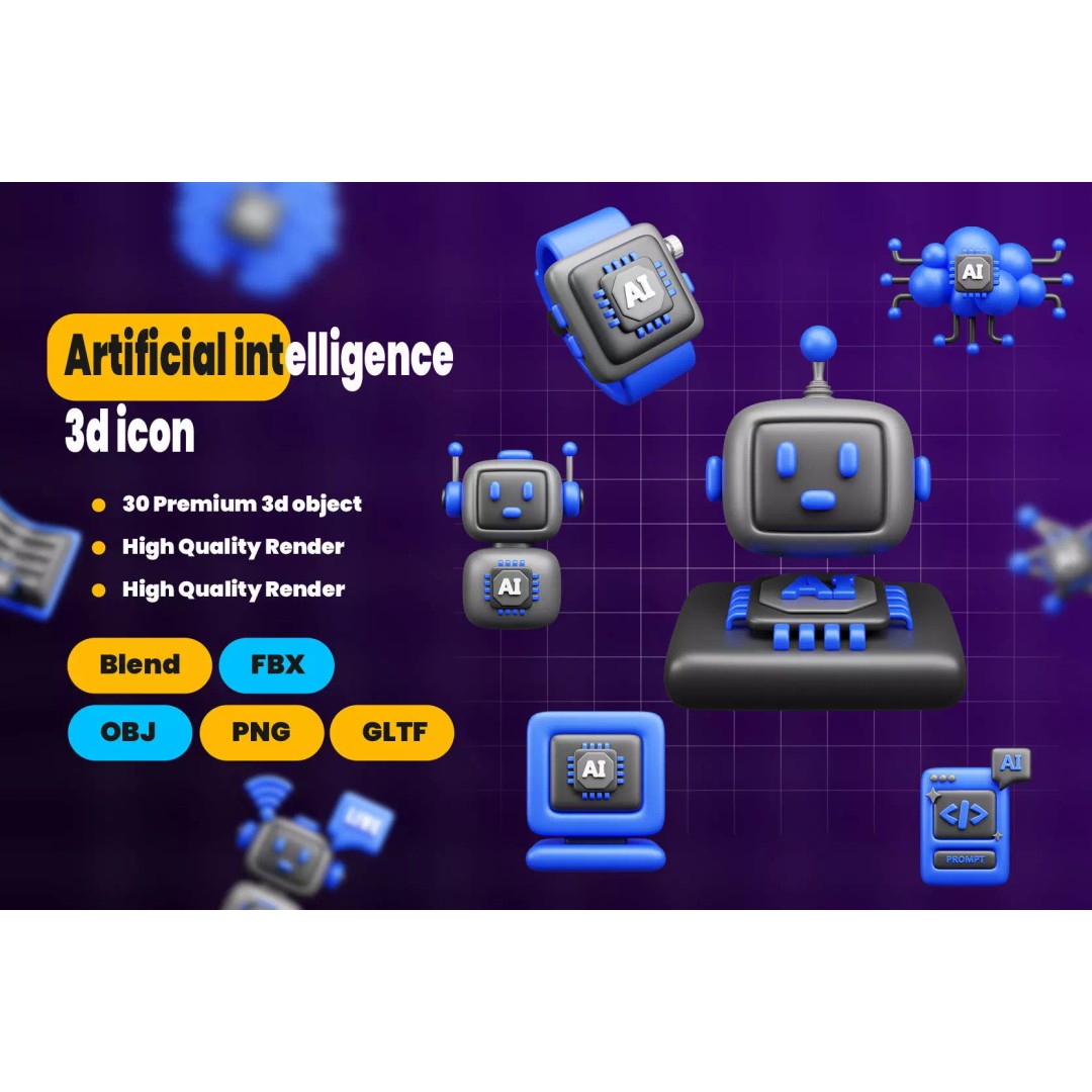 Artificial Intelligence 3D Icon Pack – High-Quality PBR Assets for Design - View 2