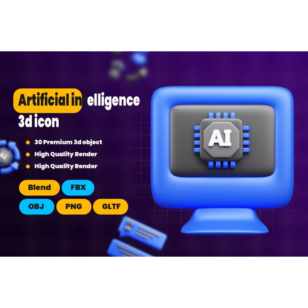 Artificial Intelligence 3D Icon Pack – High-Quality PBR Assets for Design - View 3