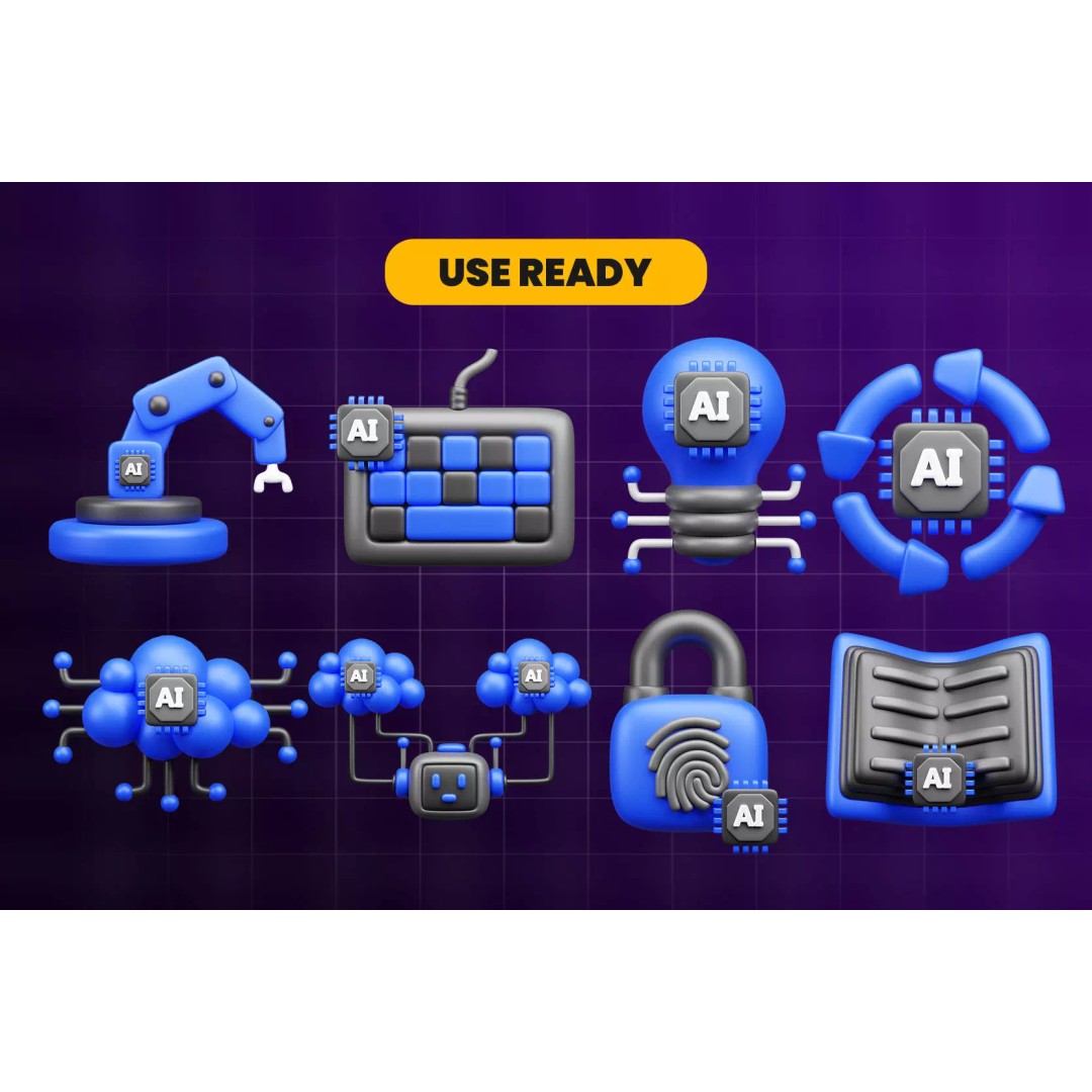 Artificial Intelligence 3D Icon Pack – High-Quality PBR Assets for Design - View 5
