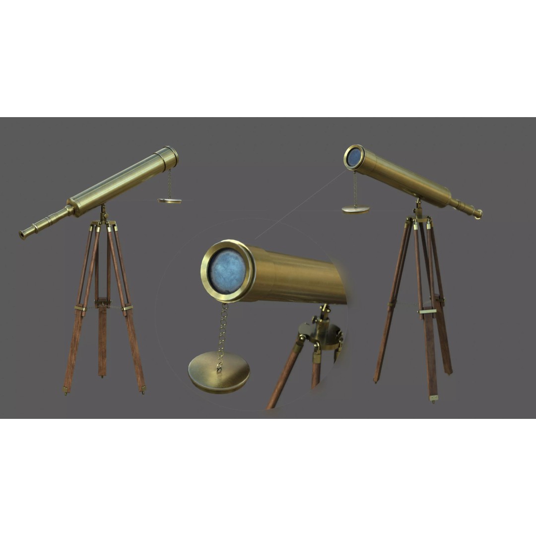 Telescope 3D Model – Low Poly PBR Asset for Games, FBX, OBJ - View 2