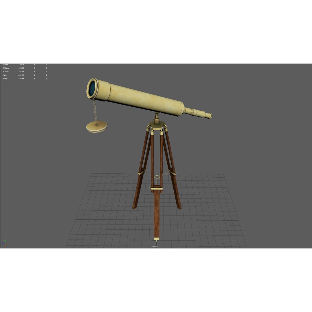 Telescope 3D Model – Low Poly PBR Asset for Games, FBX, OBJ - View 4