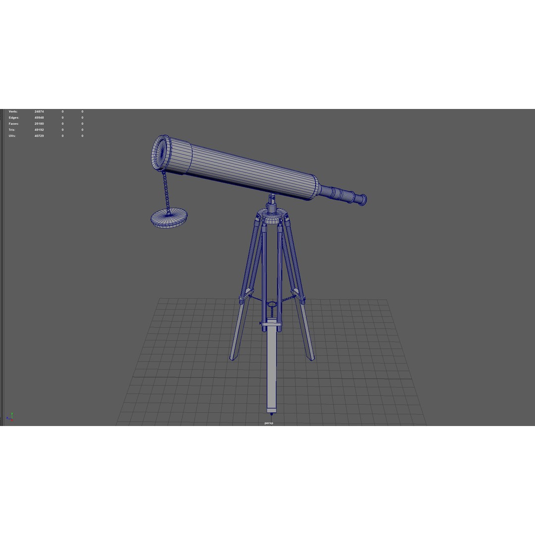 Telescope 3D Model – Low Poly PBR Asset for Games, FBX, OBJ - View 6