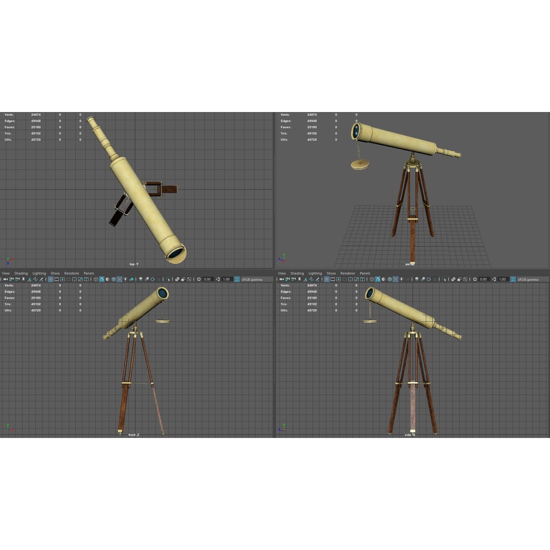Telescope 3D Model – Low Poly PBR Asset for Games, FBX, OBJ - View 7