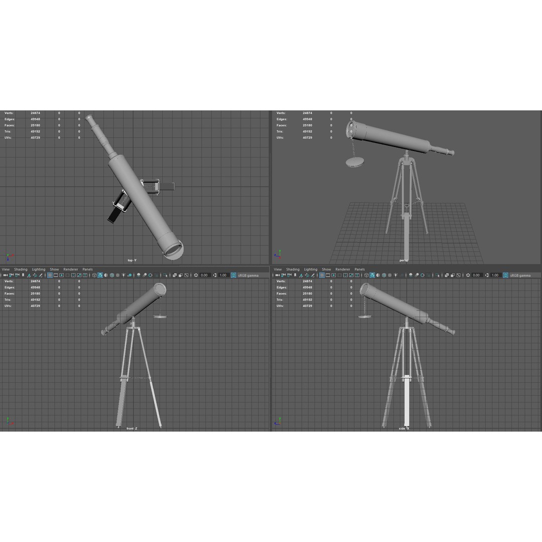 Telescope 3D Model – Low Poly PBR Asset for Games, FBX, OBJ - View 8