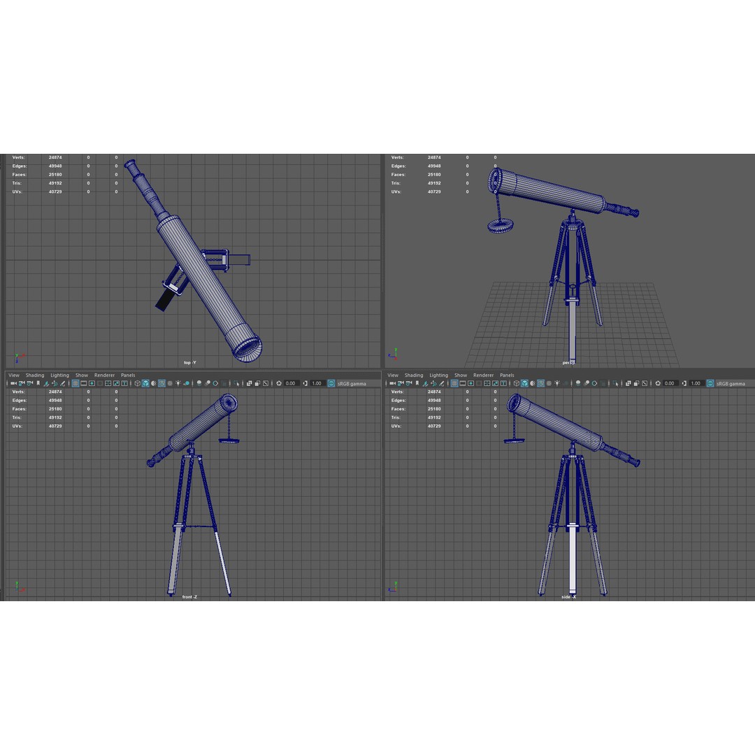 Telescope 3D Model – Low Poly PBR Asset for Games, FBX, OBJ - View 9