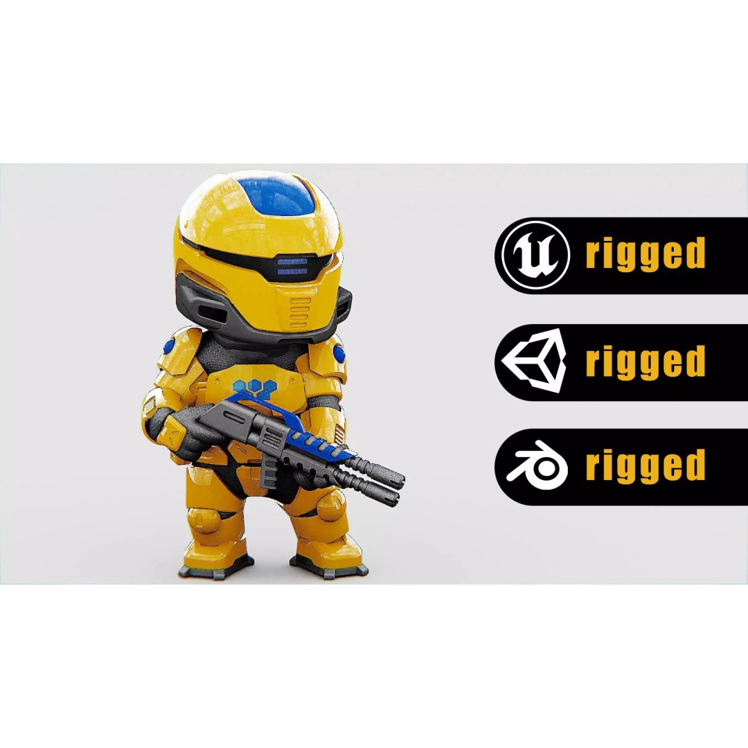 Toon Cyber Trooper-B 3D Model – Rigged Sci-Fi Character for Unity & Unreal Engine - View 2