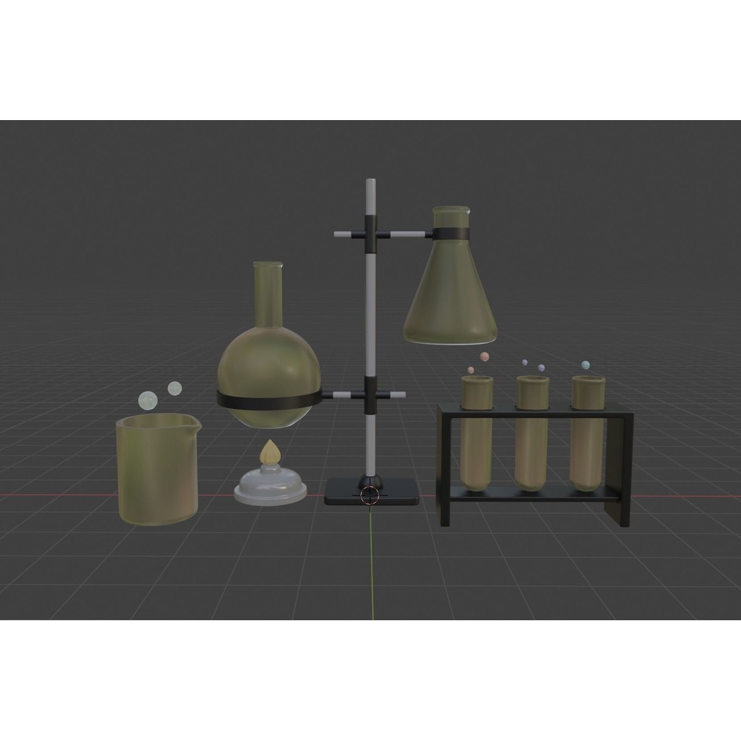 Chemical Elements 3D Model – Low Poly Laboratory Equipment, Blender - View 3