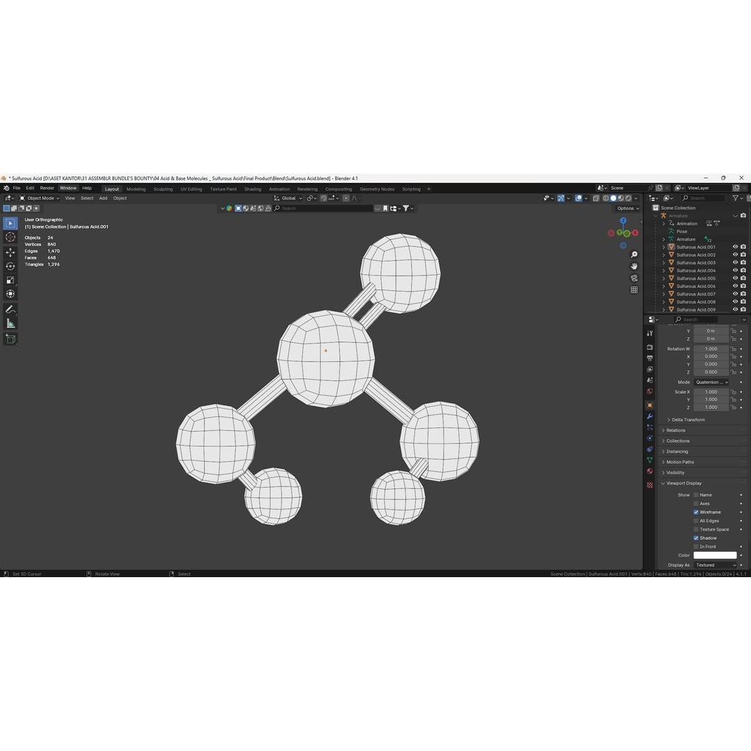 Sulfurous Acid 3D Model – Low Poly Animated Science Asset, FBX - View 9