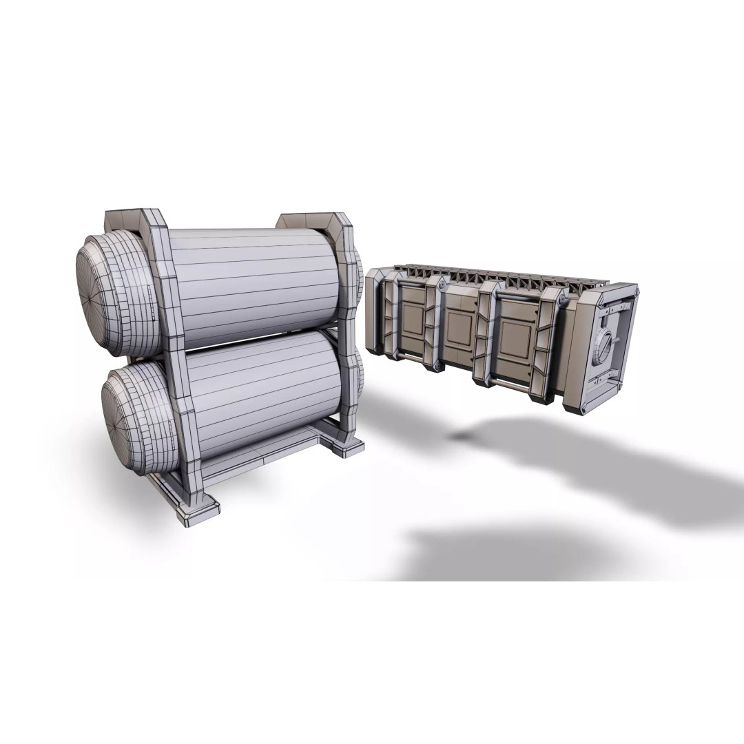 Sci-Fi Supply Tank 3D Model – Low Poly Game Asset, PBR Textures