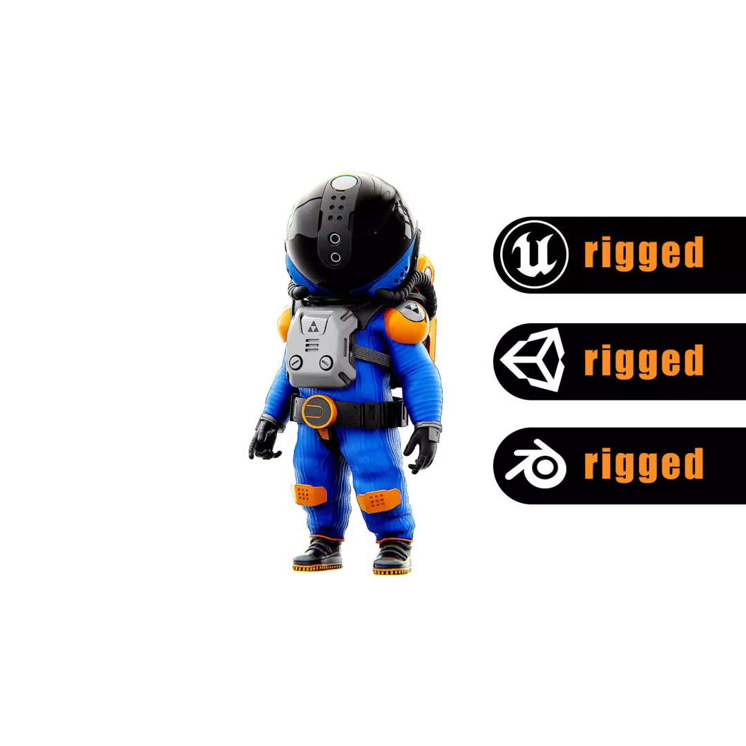 Toon Astronaut F-G 3D Model – Rigged Character for Unity & Unreal Engine - View 2