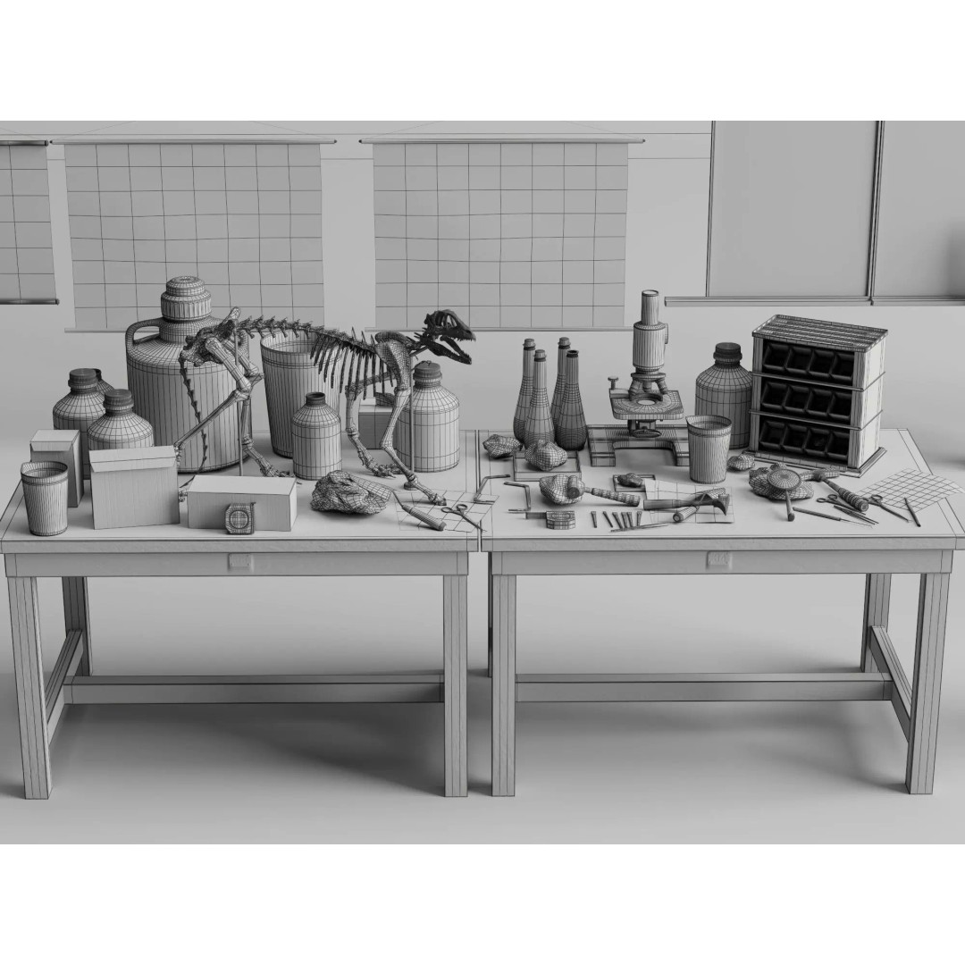 Vintage Science Lab 3D Model – Low Poly Classroom Props, FBX/OBJ - View 10