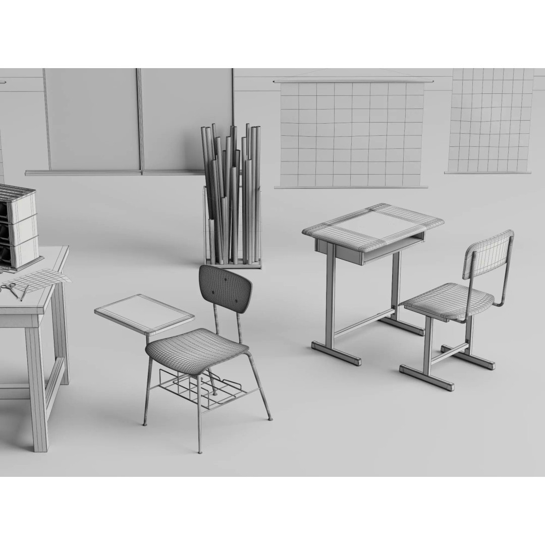 Vintage Science Lab 3D Model – Low Poly Classroom Props, FBX/OBJ - View 11