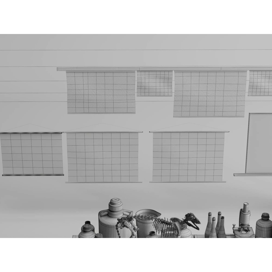 Vintage Science Lab 3D Model – Low Poly Classroom Props, FBX/OBJ - View 12
