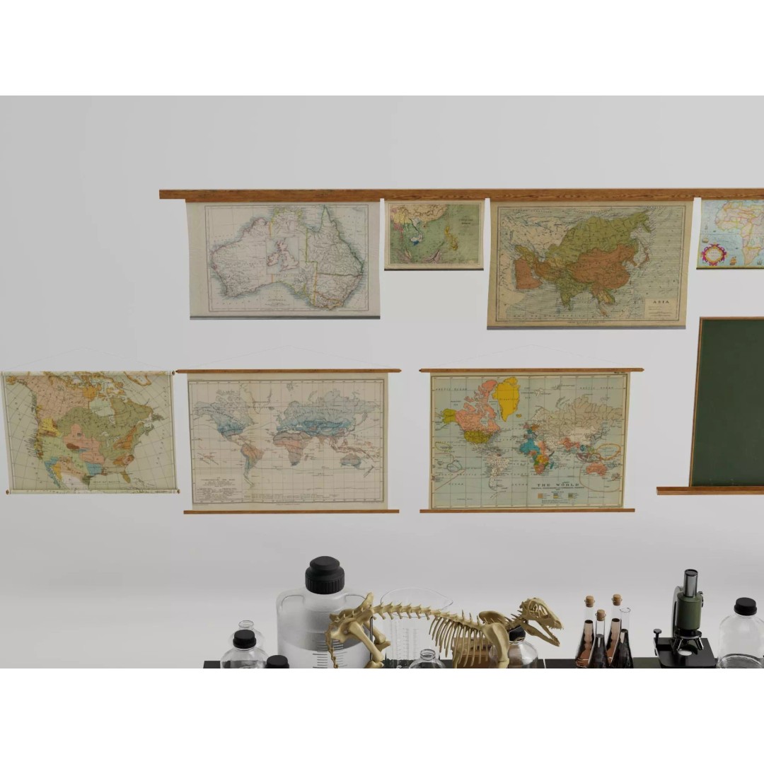 Vintage Science Lab 3D Model – Low Poly Classroom Props, FBX/OBJ - View 5
