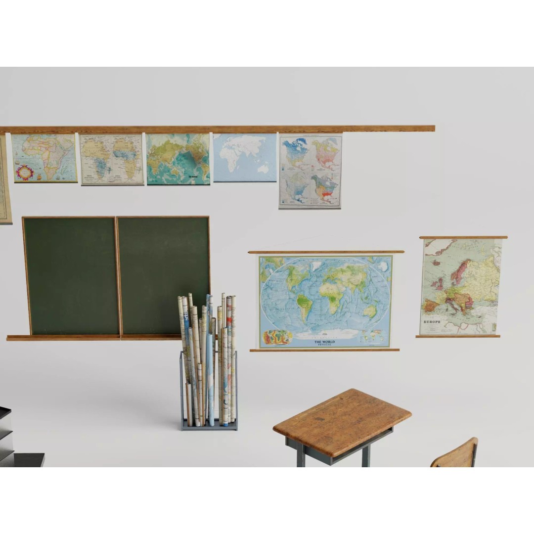 Vintage Science Lab 3D Model – Low Poly Classroom Props, FBX/OBJ - View 6
