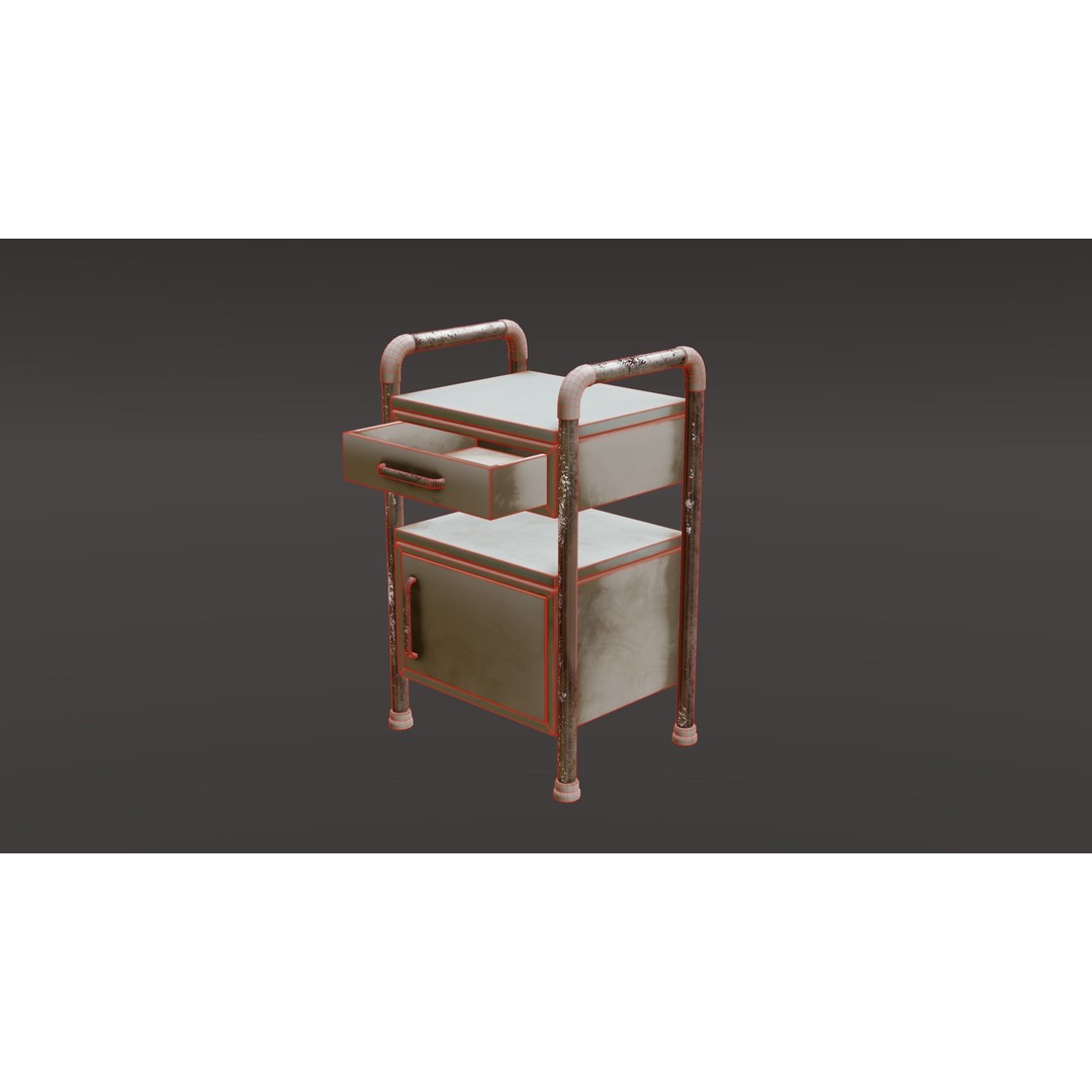 Hospital Bed 3D Model – Low Poly Medical Divider & Nightstand, FBX