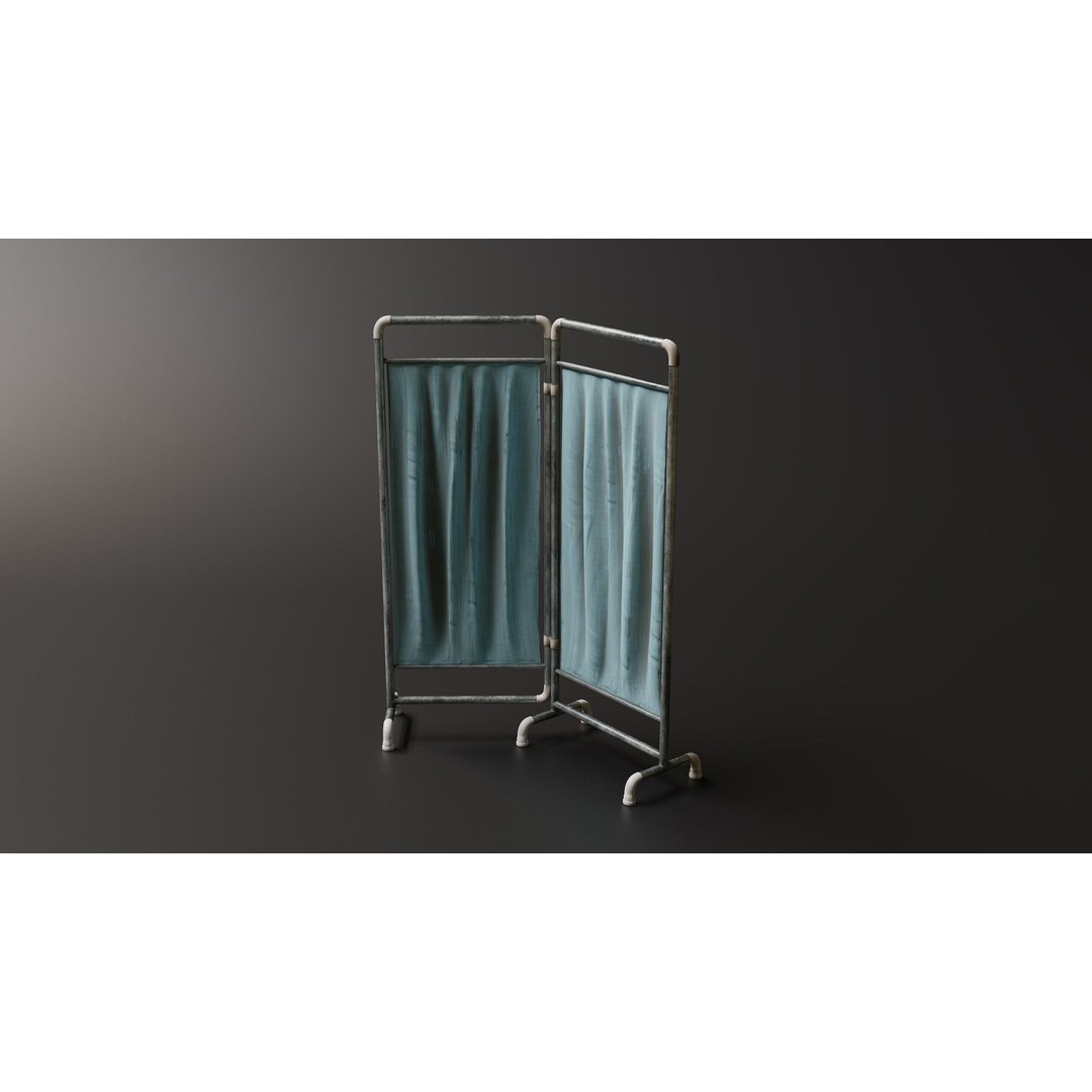Hospital Bed 3D Model – Low Poly Medical Divider & Nightstand, FBX - View 4